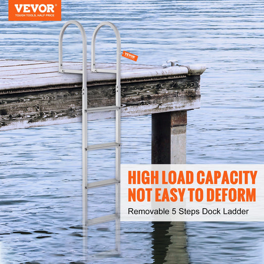 Dock Ladder, Removable 5 Steps, 500 Lbs Load Capacity, Aluminum Alloy Pontoon Boat Ladder With 3.1'' Wide Step & Nonslip Rubber Mat, Easy To Install For Ship/Lake/Pool/Marine Boarding — product image 2
