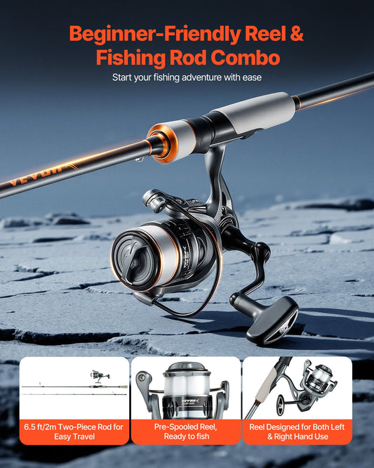 Rod And Fishing Reel Combo, IM6 Fiberglass & Carbon Fiber Spinning Rod And Reel Combo, Bass Fishing Pole With 6.5 Ft Two-Piece Rods, 6+1 Ball Bearings, Stainless Steel Guides With Ceramic Rings — product image 2