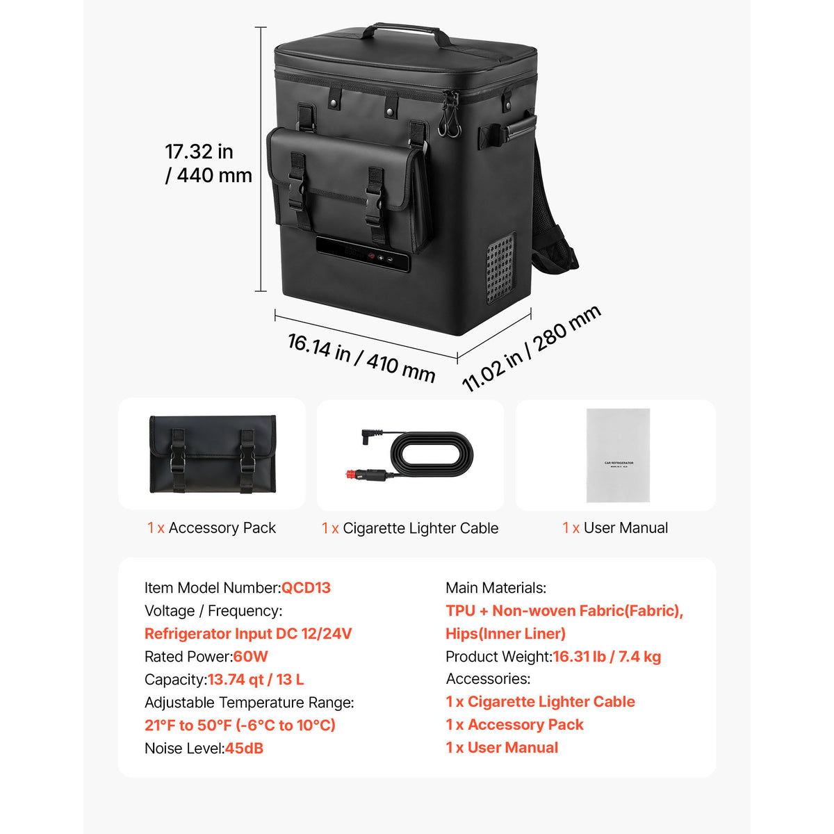 12 Volt Refrigerator, 13.7 QT/ 13L Car Fridge, Portable Electric Freezer Compressor, 12V/24V DC, 21℉ To 50℉/ -6℃ To 10℃, For Truck Van RV SUV Boat Travel Camping Road Trips — product image 7