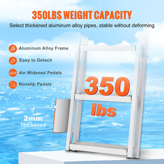VEVOR Dock Ladder, Removable 4 Steps, 350 Lbs Load Capacity, Aluminum Alloy Pontoon Boat Ladder With Wide Step & Nonslip Rubber Mat, Easy To Install For Ship Lake Pool Marine Boarding — product image 2