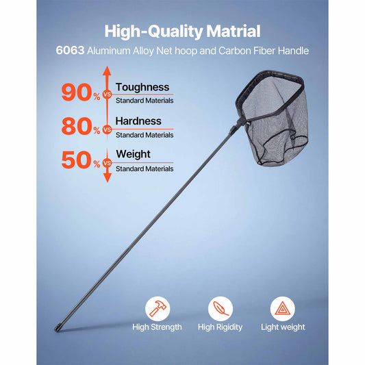 Fishing Net, Foldable Landing Nets With Telescopic Handle, Portable Lightweight Carbon Fiber Long Fish Gear, Nylon Covered PVC, Durable And Fish-friendly, For Kayak Boat Bank Pond, Gifts For Men — product image 2
