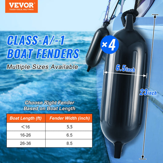 Boat Fenders, 6.5" X 23" Boat Bumpers For Docking, Inflatable Ribbed Fender With Center Holes, Marine Boat Dock Fender Bumper With Air Pump, 4 Needles And 4 Ropes And Storage Bag, Black — product image 2
