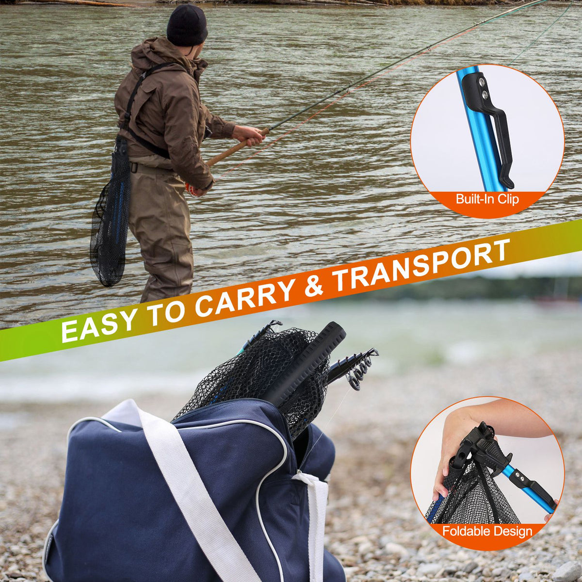 1Pc Foldable Fishing Net For Summer With Aluminum Alloy Rod EVA Handle Durable 5MM Hexagonal Nano Coating Nylon Mesh Collapsible Landing Net Safe Fish Catching Or Releasing — product image 9