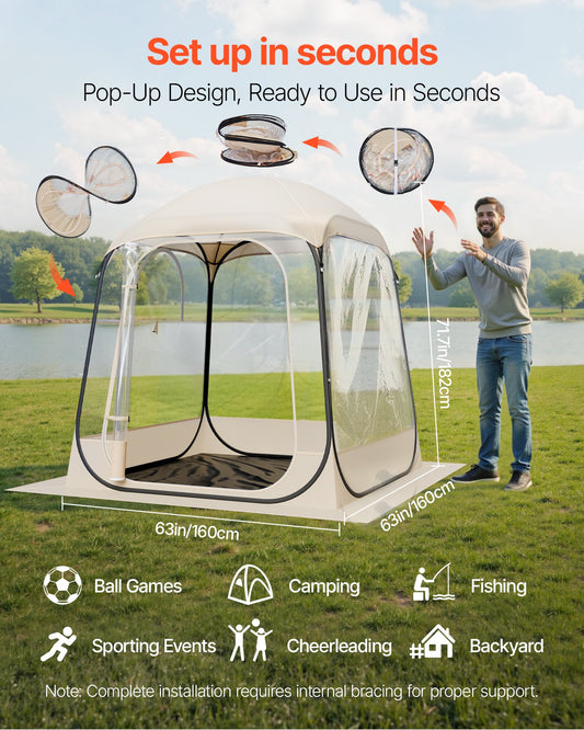 Pop Up Sports Tent, 63x63 In Clear Bubble Tent For 2-4 Persons, Waterproof Outdoor Pod With Floor Mat & Top Cover, Garden Igloo Dome Tents Camping Shelter For Events Fishing Cheering — product image 2