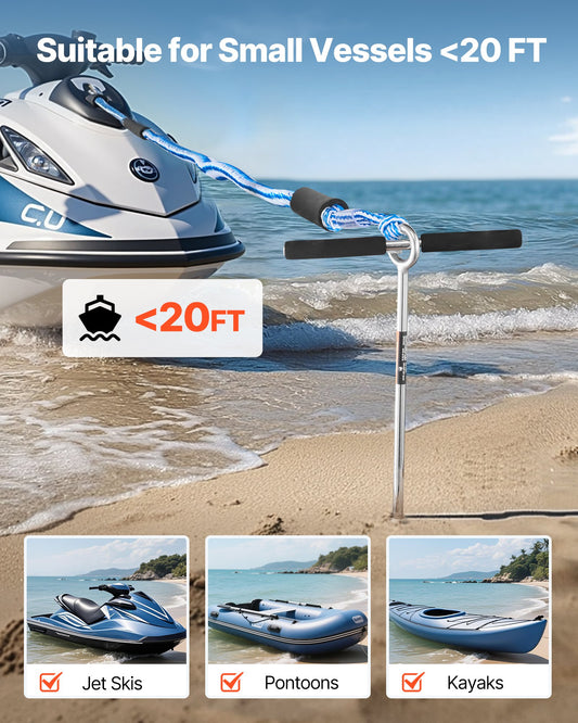 Sand Anchor, 18 In Stainless Steel Beach Anchor, Screw In Sand Boat Anchors With Spiral Blade, Shallow Water Boat Auger Anchors, For Securing Jet Ski PWC Pontoon Kayak On Beaches And Sandbars — product image 2