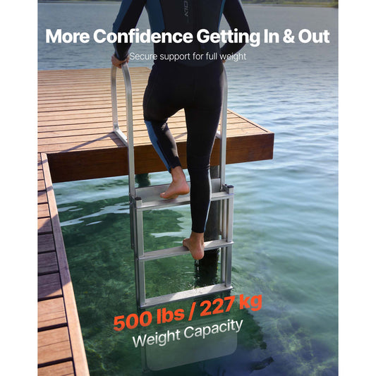Retractable Dock Ladder, 4 Steps, Aluminum Alloy Pontoon Boat Swim Ladder With Auto-Lift Float, Non-Slip Wide Steps, 500 Lbs Weight Capacity, Adjustable Height, For Lake Pool Marine Boarding — product image 2
