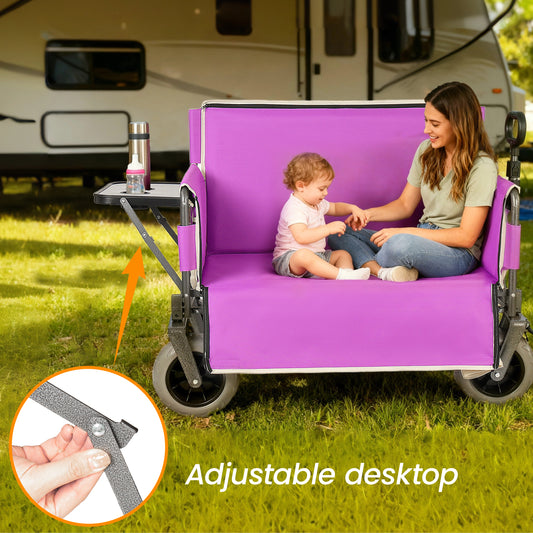 3- In- 1 Collapsible Wagon Converts To Bench Convertible Folding Wagon Cart With Rear- Mounted Folding Tabletop 500lbs Heavy- Duty 180L Capacity For Camping Beach Garden Fishing- Purple — product image 2
