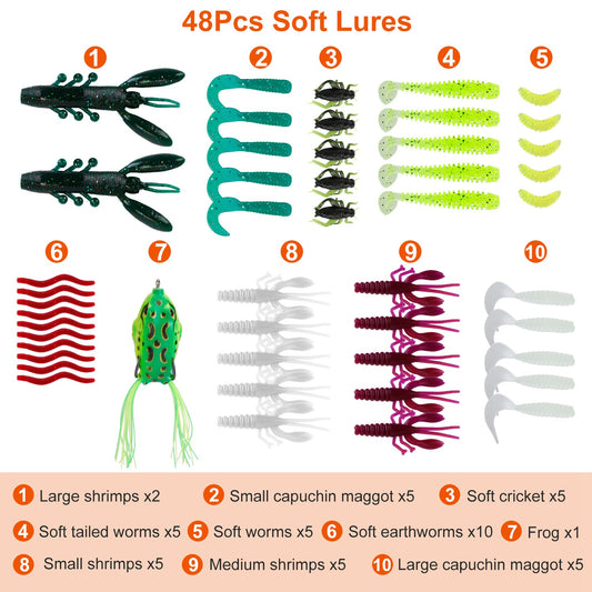 383Pcs Fishing Lures Tackle Box Bass Fishing Animated Lure Crankbaits Spinnerbaits Soft Plastic Worm Saltwater Freshwater Fishing Kit — product image 2