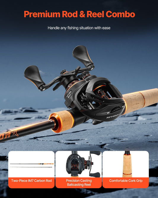 Rod And Fishing Reel Combo, IM7 Carbon Fiber Baitcasting Rod And Reel Combo, Bass Fishing Pole With 7+1 BB System, 7.0:1 Gear Ratio, Cork Handle, Stainless Steel Guides With Ceramic Rings — product image 2