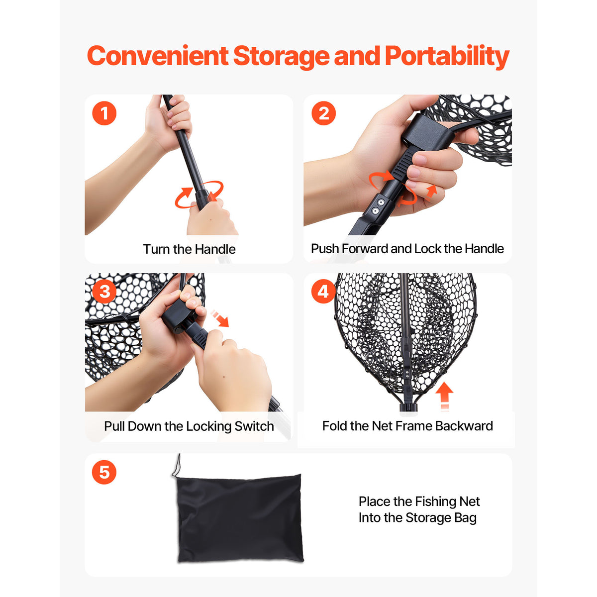 Fishing Net, Foldable Landing Nets With Telescopic Handle, Portable Lightweight And Stronger 6063 Aluminum Fish Gear, Soft Silicone Fish-Friendly Mesh, For Kayak, Boat, Bank, Pond, Gifts For Men — product image 6