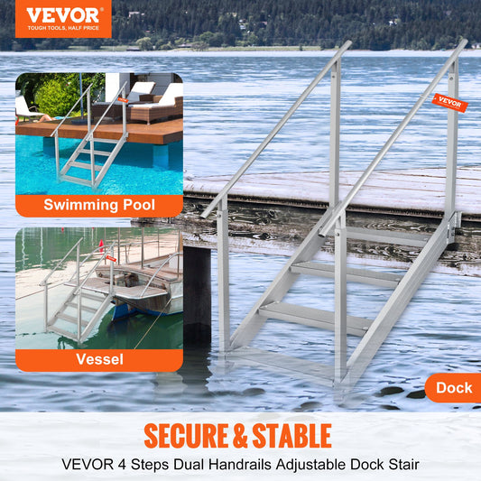 Dock Ladder 4 Step, Dock Stairs 30''-38'' Adjustable Height, 500 Lbs Load Capacity, Aluminum Pontoon Boat Ladder With Dual Handrails & Nonslip Rubber Mat For Ship/Lake/Pool/Marine Boarding — product image 2