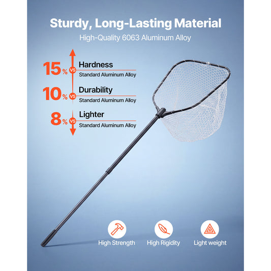 Fishing Net, Foldable Landing Nets With Telescopic Handle And Built In Length Scale, Lightweight And Stronger 6063 Aluminum Fish Gear, Soft Silicone Mesh, Holds Up To 30 Lbs, For Kayak Boat Bank — product image 2