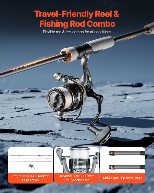 Rod And Fishing Reel Combo, IM7 Carbon Fiber Spinning Rod And Reel Combo, Bass Fishing Pole With 7 Ft Two-Piece Rods, 7+1 Ball Bearings, EVA Handle, Stainless Steel Guides With Ceramic Rings — product image 2