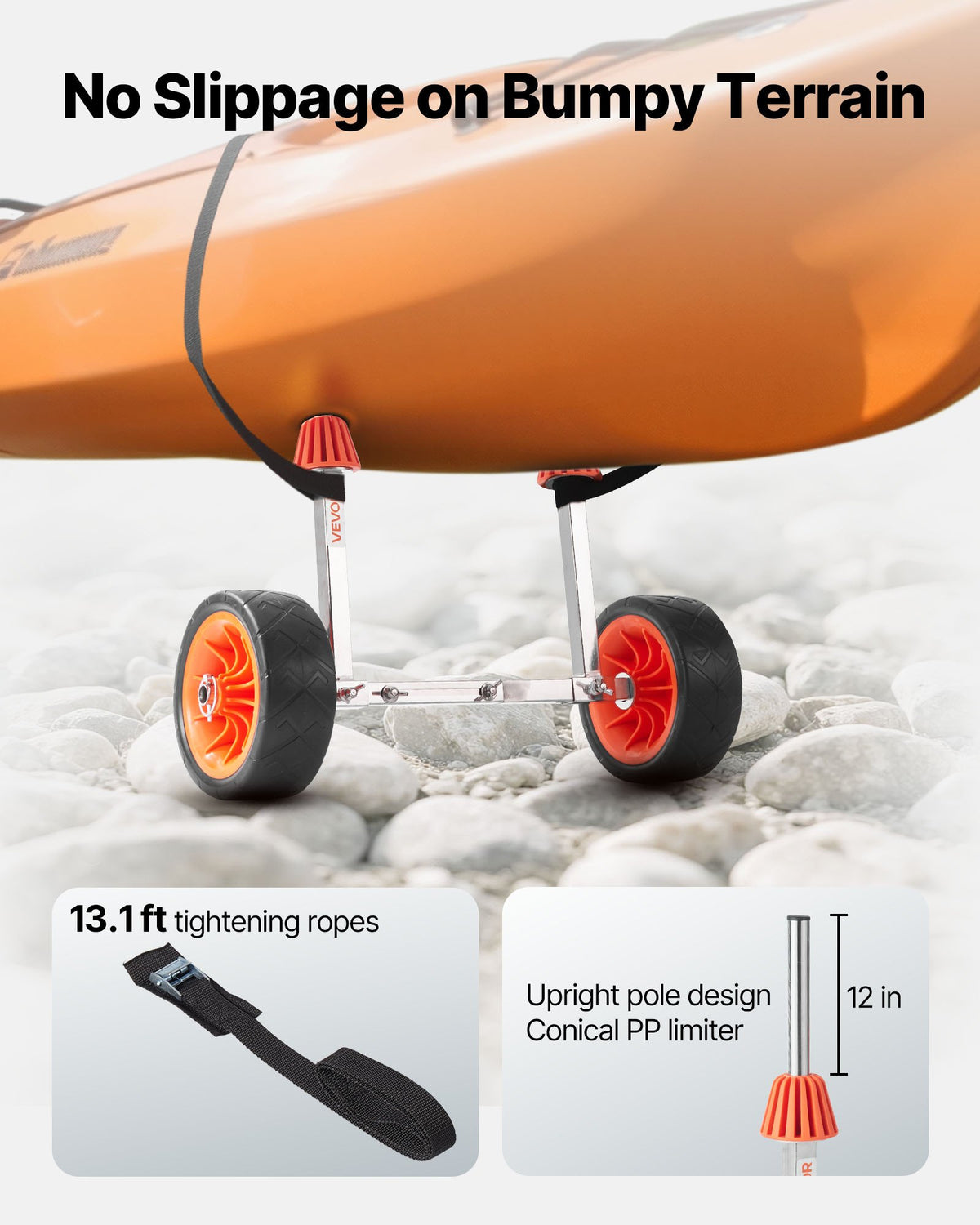 Kayak Cart, 250 Lbs Load Capacity, Canoe Cart Dolly With 7.5-inch Solid Rubber Tires & Kickstand, Assembles & Disassembles Within Seconds, Paddle Board Trolley For Kayaks, Canoes, Paddleboards — product image 4