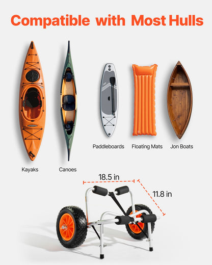 Kayak Cart, 250 Lbs Load Capacity, Foldable Kayak Trolley With 10-inch Solid Rubber Tires & 1 Ratchet Strap, Paddle Board Trolley For Carrying Kayaks, Canoes, Paddleboards, Float Mats, Jon Boats — product image 5