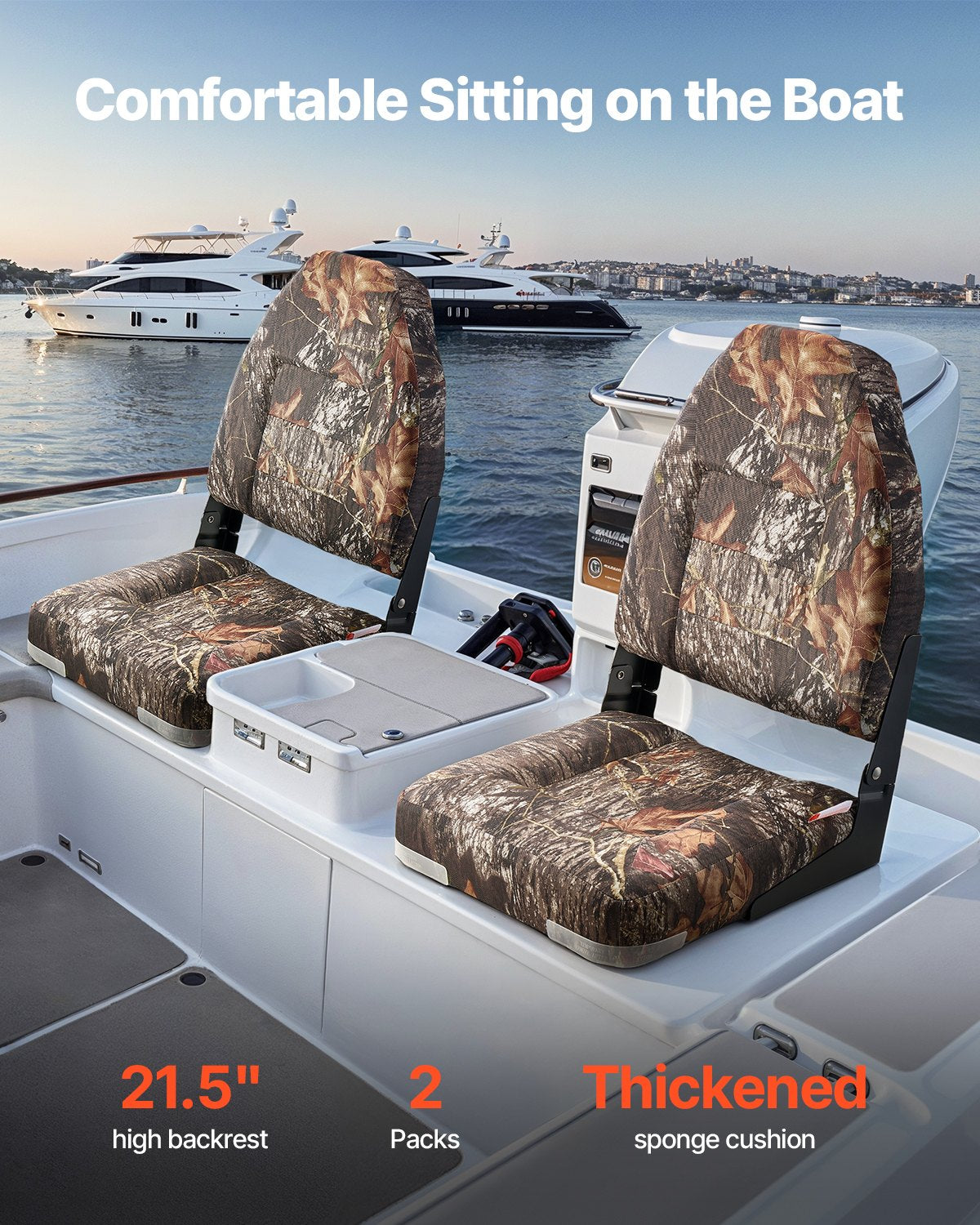 Boat Seat, High Backrest, Folding Fishing Boat Seat With Thickened Sponge Cushion & PU Polyester Fabric, Aluminum Alloy Hinges, Flip Up Boat Seat For Boats, Yachts, Ships, Camouflage (2 Seats) — product image 2
