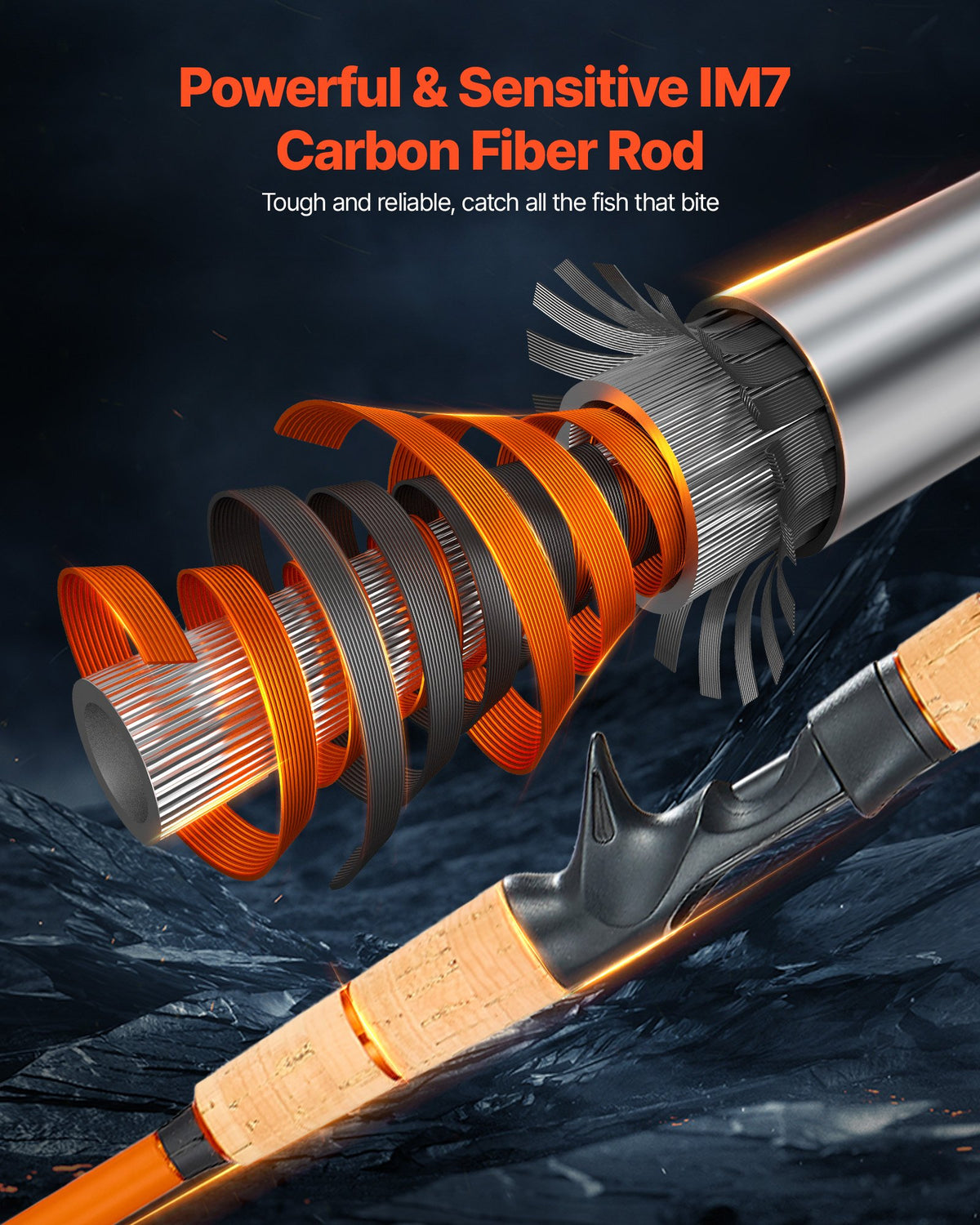 Rod And Fishing Reel Combo, IM7 Carbon Fiber Baitcasting Rod And Reel Combo, Bass Fishing Pole With 7+1 BB System, 7.0:1 Gear Ratio, Cork Handle, Stainless Steel Guides With Ceramic Rings — product image 3