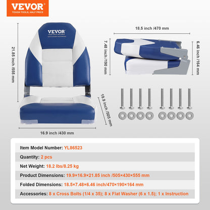 High Back Boat Seat, Folding Boat Chair With Thickened Sponge Padding And Hinge, Fold-Down Boat Captain Chairs For Fishing Boat, Sightseeing Boat, Speedboat, Canoe, 2-Pack — product image 6