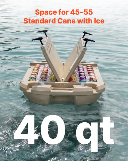 Floating Cooler, 40 QT Floating Ice Chest With Dry Storage & Tow Rope, Premium LLDPE Amphibious Drink Cooler For Water & Land, Cruise Smoothly Stable On Lake, River, Pool, Beach, Kayak, Apricot — product image 4