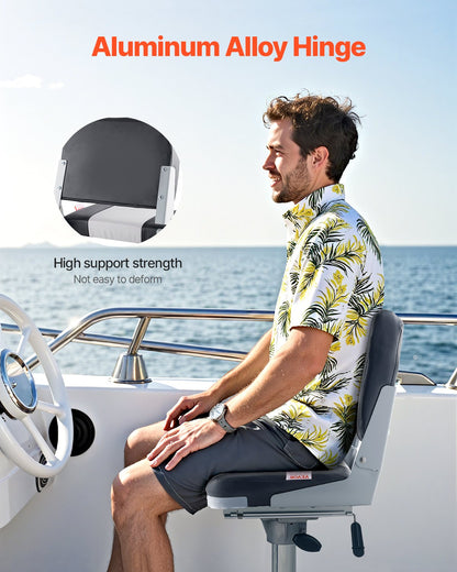 Boat Seat, Low Backrest, Folding Fishing Boat Seat With Thickened Sponge Cushion & Waterproof PVC Leather, Aluminum Alloy Hinges, Flip Up Boat Seat For Fishing Boats, Yachts, Ships, Black & Grey — product image 4