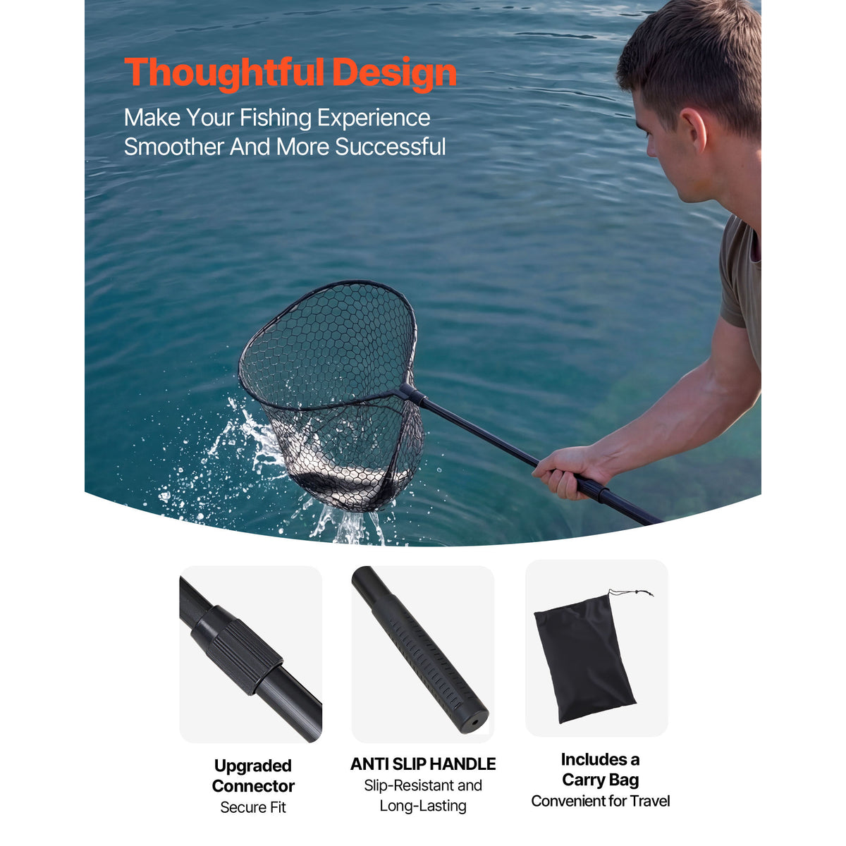Fishing Net, Foldable Landing Nets With Telescopic Handle, Portable Lightweight And Stronger 6063 Aluminum Fish Gear, Soft Silicone Fish-Friendly Mesh, For Kayak, Boat, Bank, Pond, Gifts For Men — product image 4