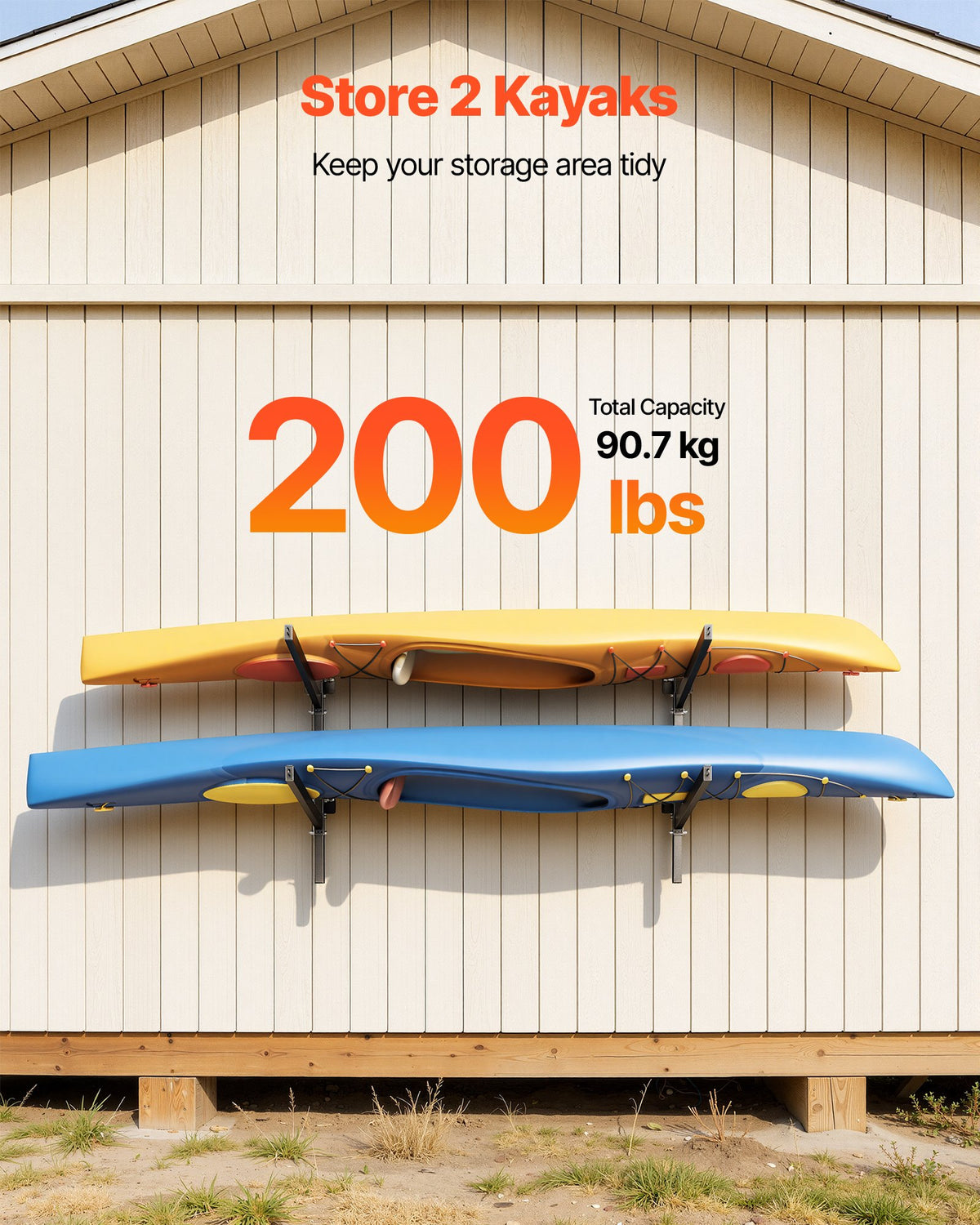 Kayak Storage Rack For 2 Kayaks, Holds 200 Lbs, Heavy Duty Adjustable Wall Mount Stand For Indoor Outdoor Garage Shed Dock, Storage Holder For Canoe, Small Boat, SUP, Surfboard & Paddleboard — product image 2