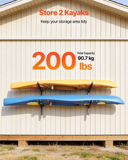 Kayak Storage Rack For 2 Kayaks, Holds 200 Lbs, Heavy Duty Adjustable Wall Mount Stand For Indoor Outdoor Garage Shed Dock, Storage Holder For Canoe, Small Boat, SUP, Surfboard & Paddleboard — product image 2