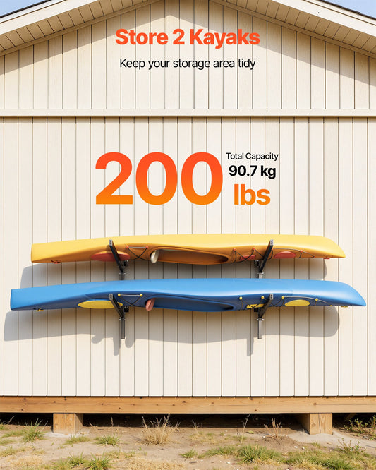 Kayak Storage Rack For 2 Kayaks, Holds 200 Lbs, Heavy Duty Adjustable Wall Mount Stand For Indoor Outdoor Garage Shed Dock, Storage Holder For Canoe, Small Boat, SUP, Surfboard & Paddleboard — product image 2