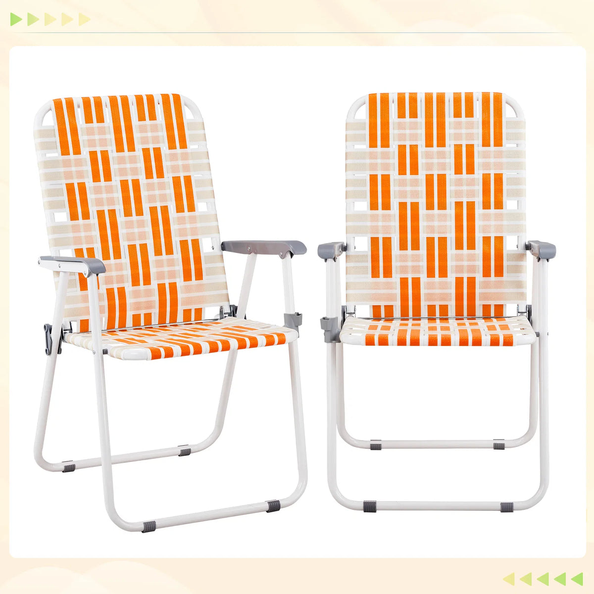 Set of 2 Webbed Folding Beach Chairs, Outdoor Patio Lawn Foldable Chairs for Camping Fishing Yard Poolside BBQ, Orange & White — product image 12