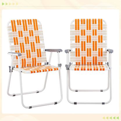 Set of 2 Webbed Folding Beach Chairs, Outdoor Patio Lawn Foldable Chairs for Camping Fishing Yard Poolside BBQ, Orange & White — product image 12