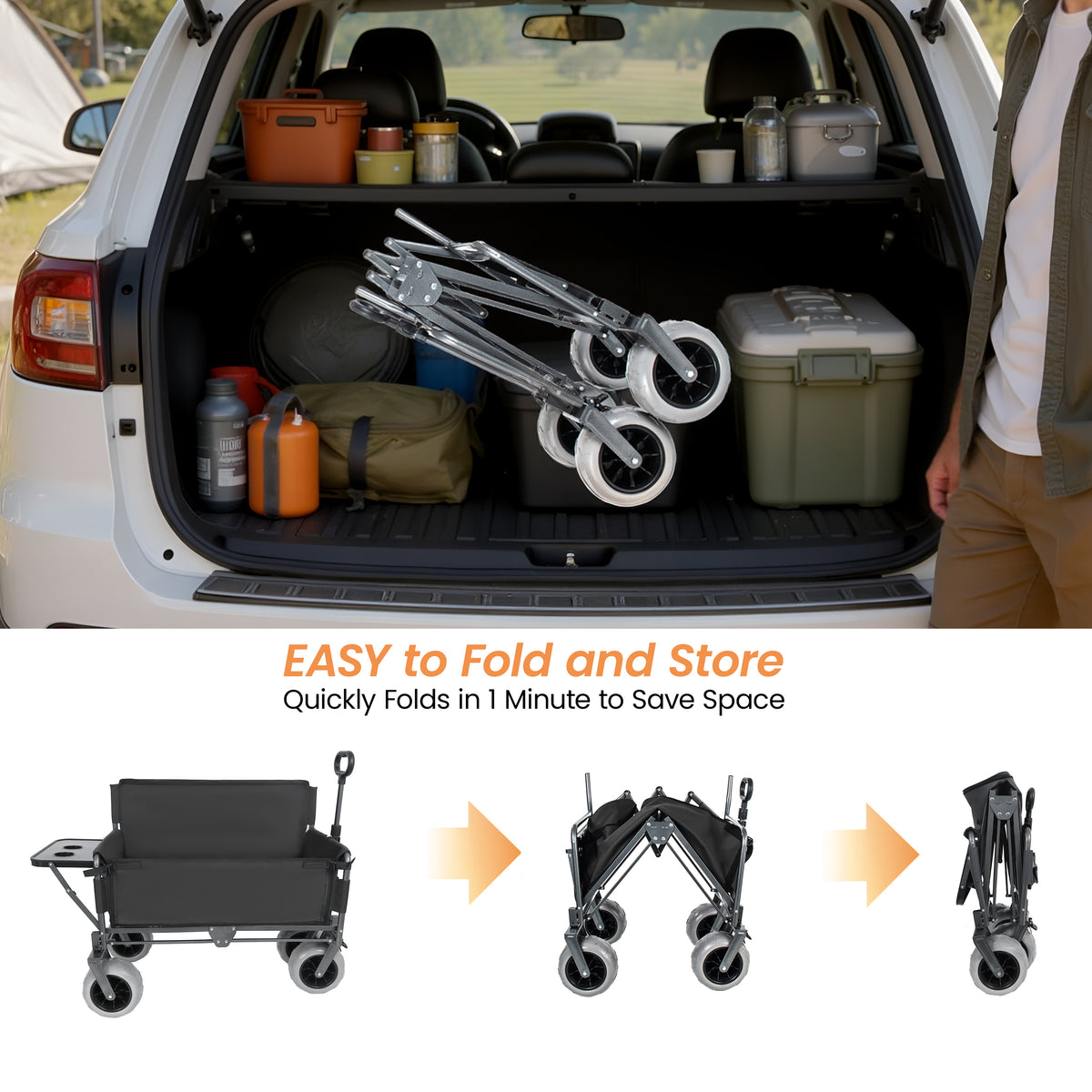 3- In- 1 Collapsible Wagon Converts To Bench Convertible Folding Wagon Cart With Canopy &Rear- Mounted Folding Tabletop 500lbs Heavy- Duty 180L Capacity For Camping Beach Garden Fishing- Black — product image 7