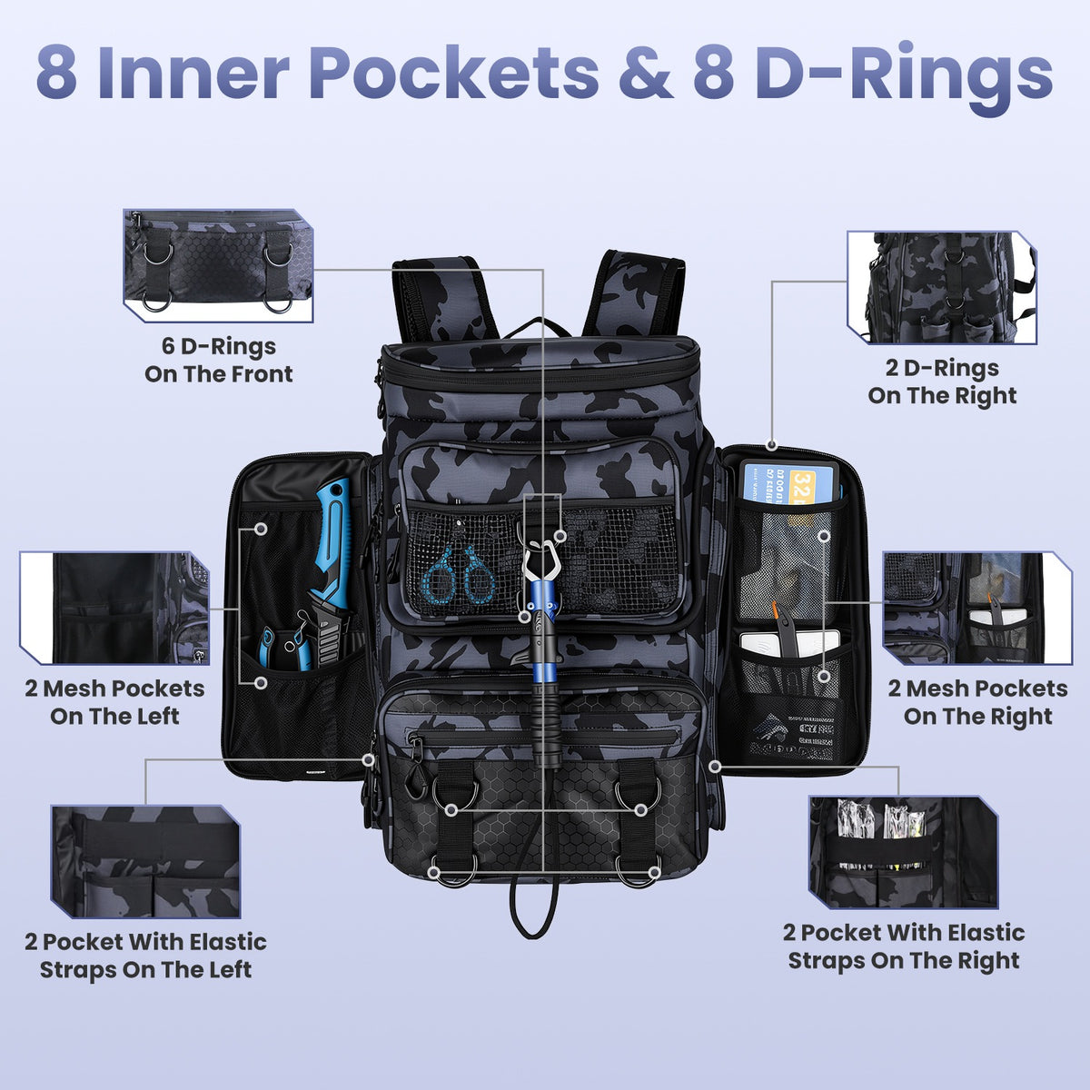 42L 11Gal Fishing Backpack Large Capacity Fishing Tackle Storage Bag With Rod Holders 16 Pocket Water-Resistant With Divider Adjustable Padded Straps For Fishing Gear Outdoor Camping Hiking — product image 7