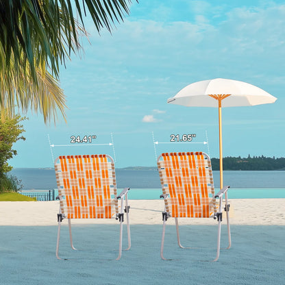 Set of 2 Webbed Folding Beach Chairs, Outdoor Patio Lawn Foldable Chairs for Camping Fishing Yard Poolside BBQ, Orange & White — product image 8