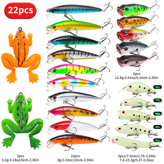 22pcs 58pcs 102pcs Fishing Lure Kits Multi-functional Set Topwater Floating Swimming Lures, Equipped With High Pitch Hook Soft Frogs, Used For Bass Fishing. — product image 1