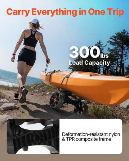 Kayak Cart, 300 Lbs Load Capacity, Foldable Kayak Trolley With 10-inch Solid Rubber Tires & 1 Ratchet Strap, Paddle Board Trolley For Carrying Kayaks, Canoes, Paddleboards, Float Mats, Jon Boats — product image 2