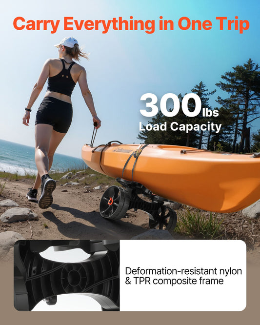Kayak Cart, 300 Lbs Load Capacity, Foldable Kayak Trolley With 10-inch Solid Rubber Tires & 1 Ratchet Strap, Paddle Board Trolley For Carrying Kayaks, Canoes, Paddleboards, Float Mats, Jon Boats — product image 2