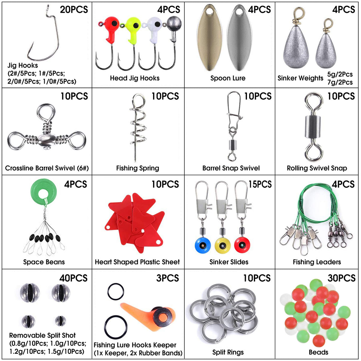 188Pcs Fishing Accessory Kit Portable Fishing Set Including Jig Hooks Sinker Weights Spoon Lure Removable Split Shot With Tackle Box For Fathers Day Gift — product image 7