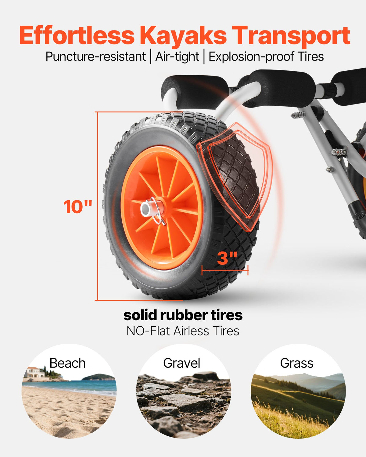 Kayak Cart, 200 Lbs Load Capacity, Foldable Kayak Trolley With 10-inch Solid Rubber Tires & 1 Ratchet Strap, Paddle Board Trolley For Carrying Kayaks, Canoes, Paddleboards, Float Mats, Jon Boats — product image 3