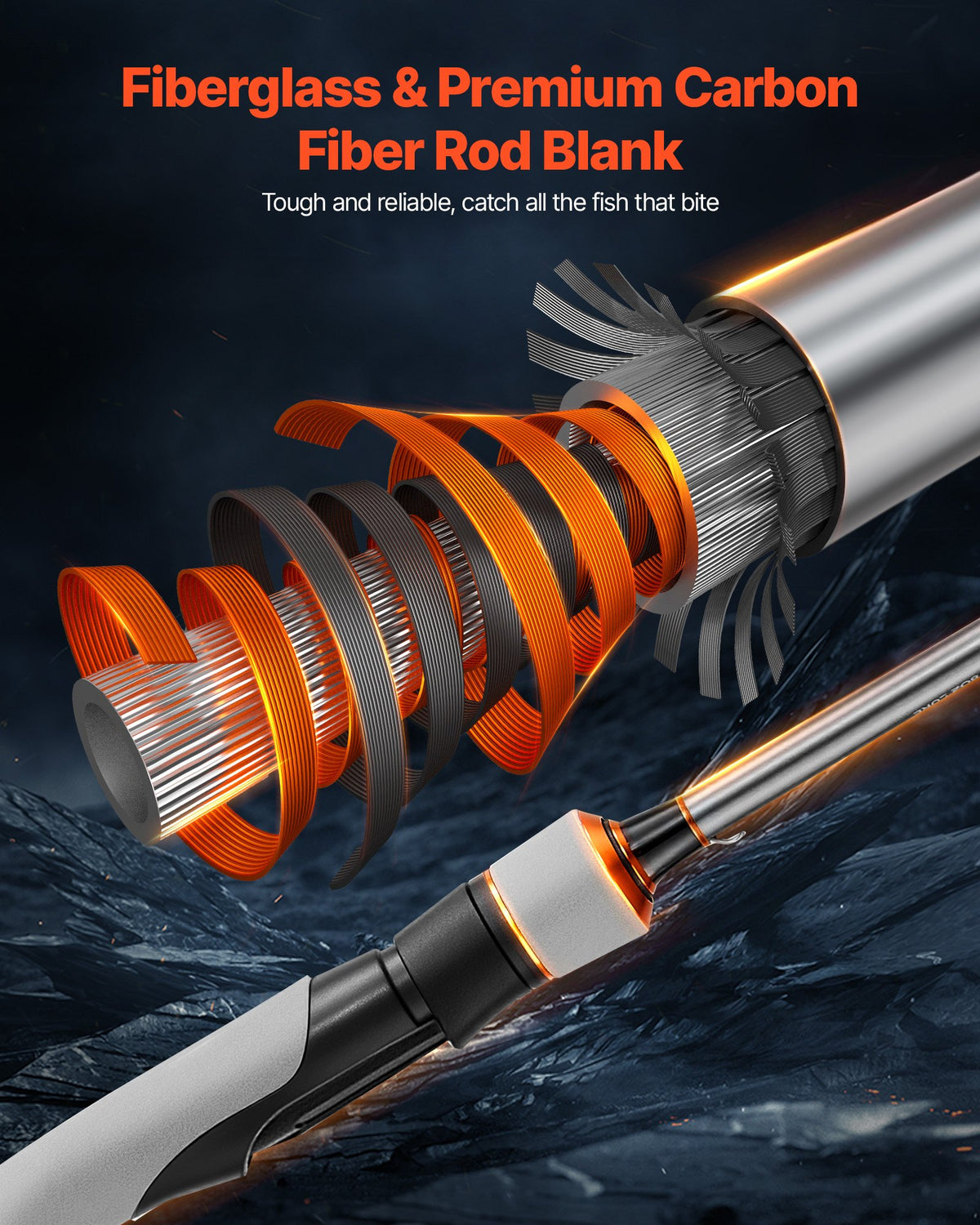 Rod And Fishing Reel Combo, IM6 Carbon Fiber Spinning Rod And Reel Combo, Bass Fishing Pole With 6.5 Ft Two-Piece Rods, 7+1 Ball Bearings, EVA Handle, Stainless Steel Guides With Ceramic Rings — product image 3