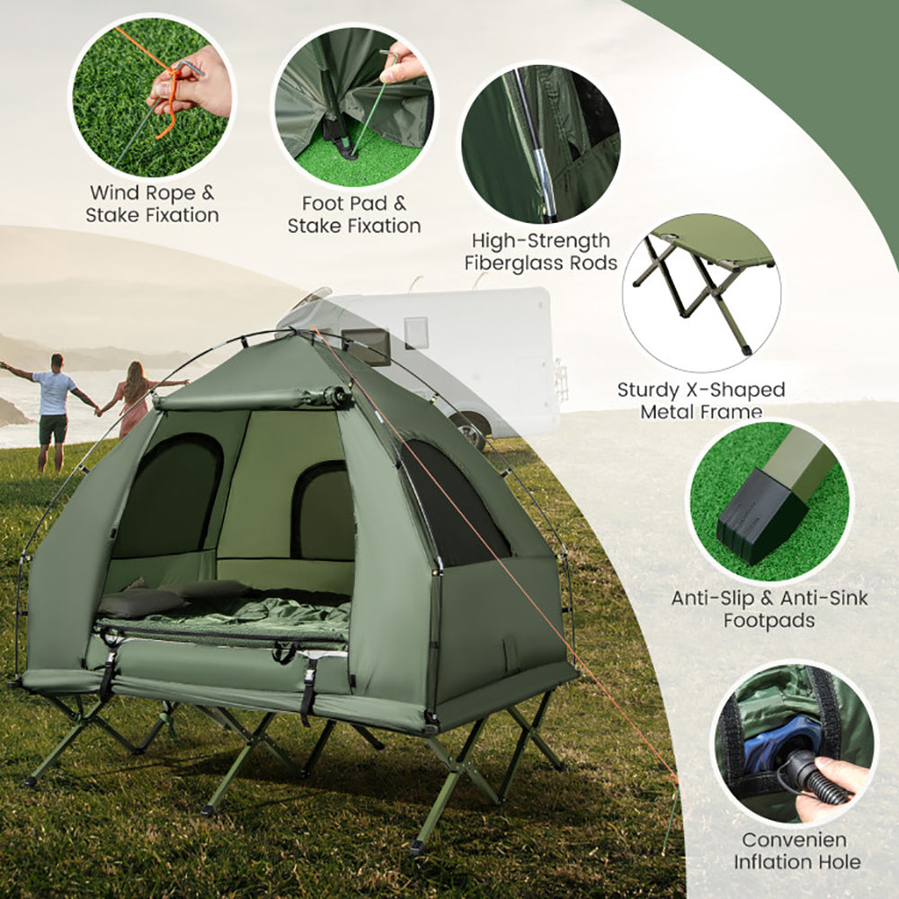 Foldable Outdoor Camping Tent Cot With Air Mattress And Sleeping Bag For Camping, Hiking, Fishing And Other Outdoor Activities — product image 10
