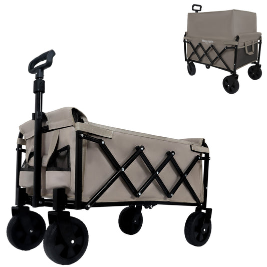 Expandable Dual- Layer Utility Wagon With 100 Extra Space - Grocery Cart For Camping Shopping Sports Gardening Fishing Supports 225lbs Beige — product image 1