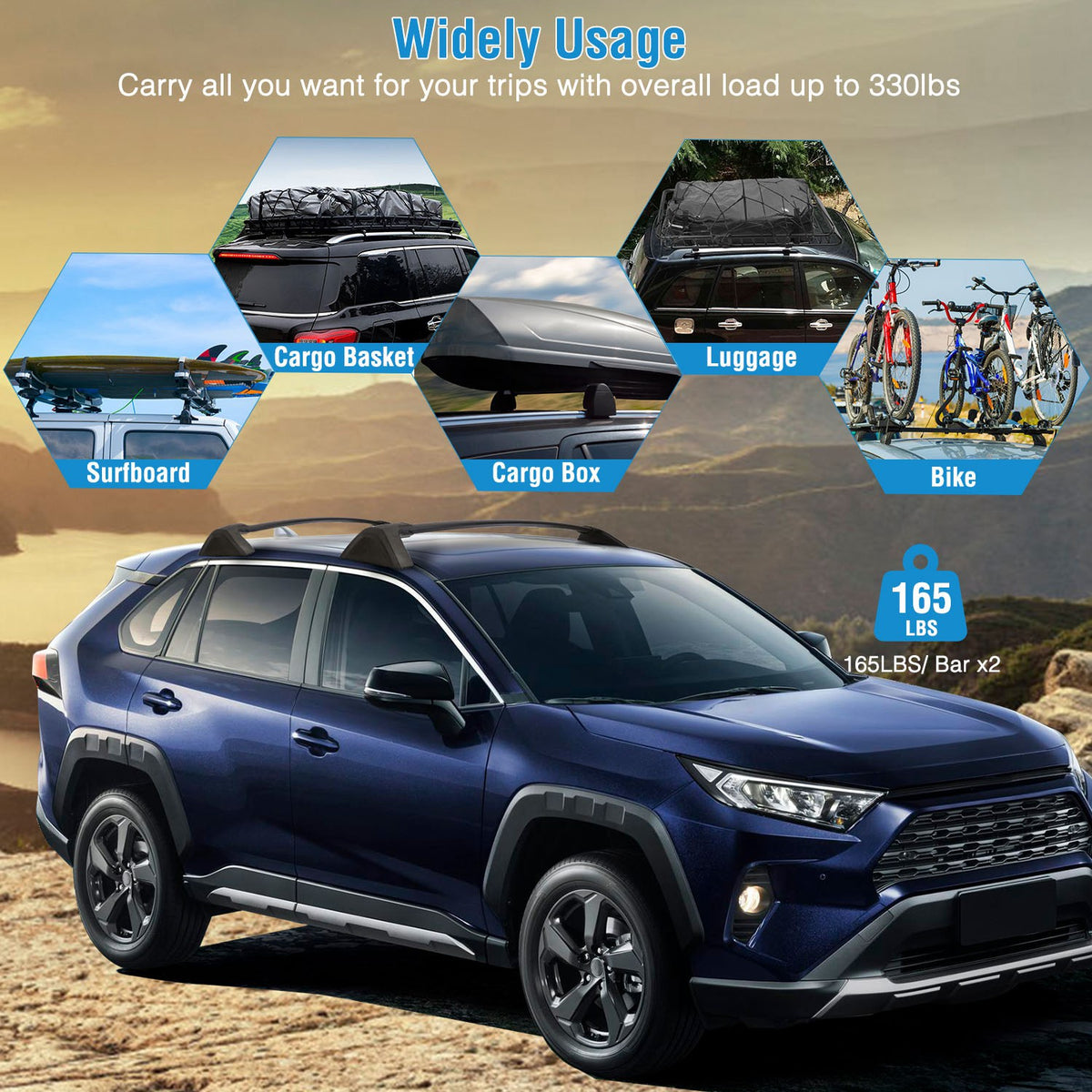 Car Roof Rack Cross Bars Aluminum Alloy Cargo Carrier Rooftop Crossbars Fit For RAV4 2019-2024 With Side Rails For Cargo Carrier Bag Kayak Bike Snowboard — product image 9