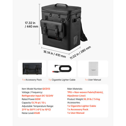 12 Volt Refrigerator, 13.7 QT/ 13L Car Fridge, Portable Electric Freezer Compressor, 12V/24V DC, 21℉ To 50℉/ -6℃ To 10℃, For Truck Van RV SUV Boat Travel Camping Road Trips — product image 7
