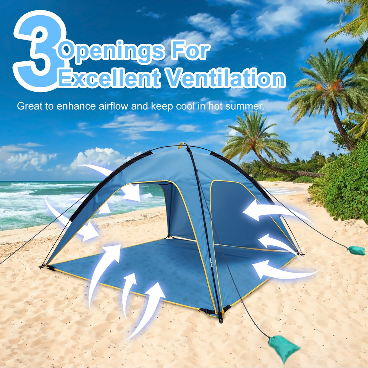 1Pc 4-6 Person Beach Tent Canopy With 3 Door Openings Carry Bag UPF50 Waterproof For Beach Picnic Camping Hiking Adventure Fishing — product image 4