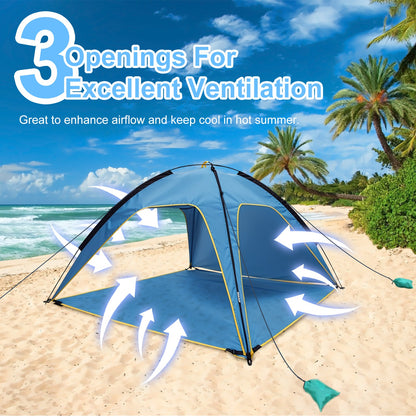 1Pc 4-6 Person Beach Tent Canopy With 3 Door Openings Carry Bag UPF50 Waterproof For Beach Picnic Camping Hiking Adventure Fishing — product image 4