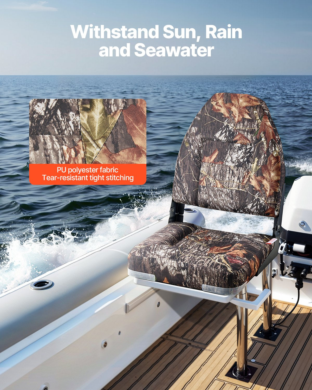Boat Seat, High Backrest, Folding Fishing Boat Seat With Thickened Sponge Cushion & PU Polyester Fabric, Aluminum Alloy Hinges, Flip Up Boat Seat For Boats, Yachts, Ships, Camouflage (2 Seats) — product image 3