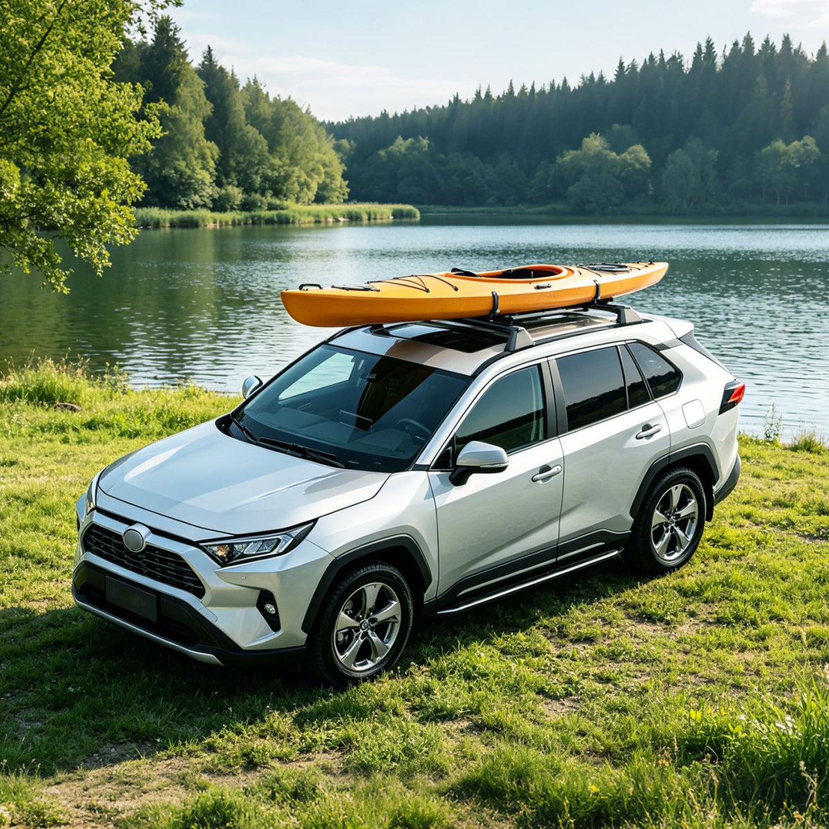 Roof Rack Cross Bars For Fit RAV4 2019-2025 Aluminum Roof Rails Cargo Crossbars For Flush Side Rails Heavy Duty Rooftop Carrier Anti-Theft Lock For Kayak Bike Luggage 260lbs Capacity — product image 5
