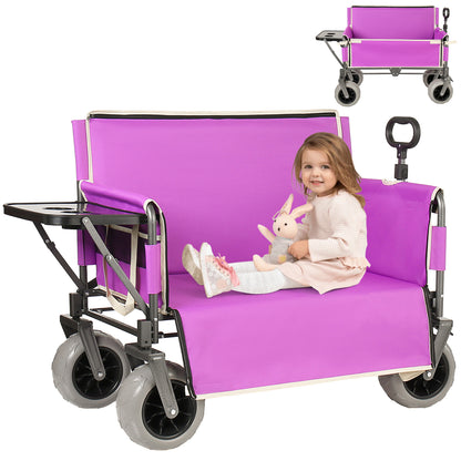 3- In- 1 Collapsible Wagon Converts To Bench Convertible Folding Wagon Cart With Rear- Mounted Folding Tabletop 500lbs Heavy- Duty 180L Capacity For Camping Beach Garden Fishing- Purple — product image 1