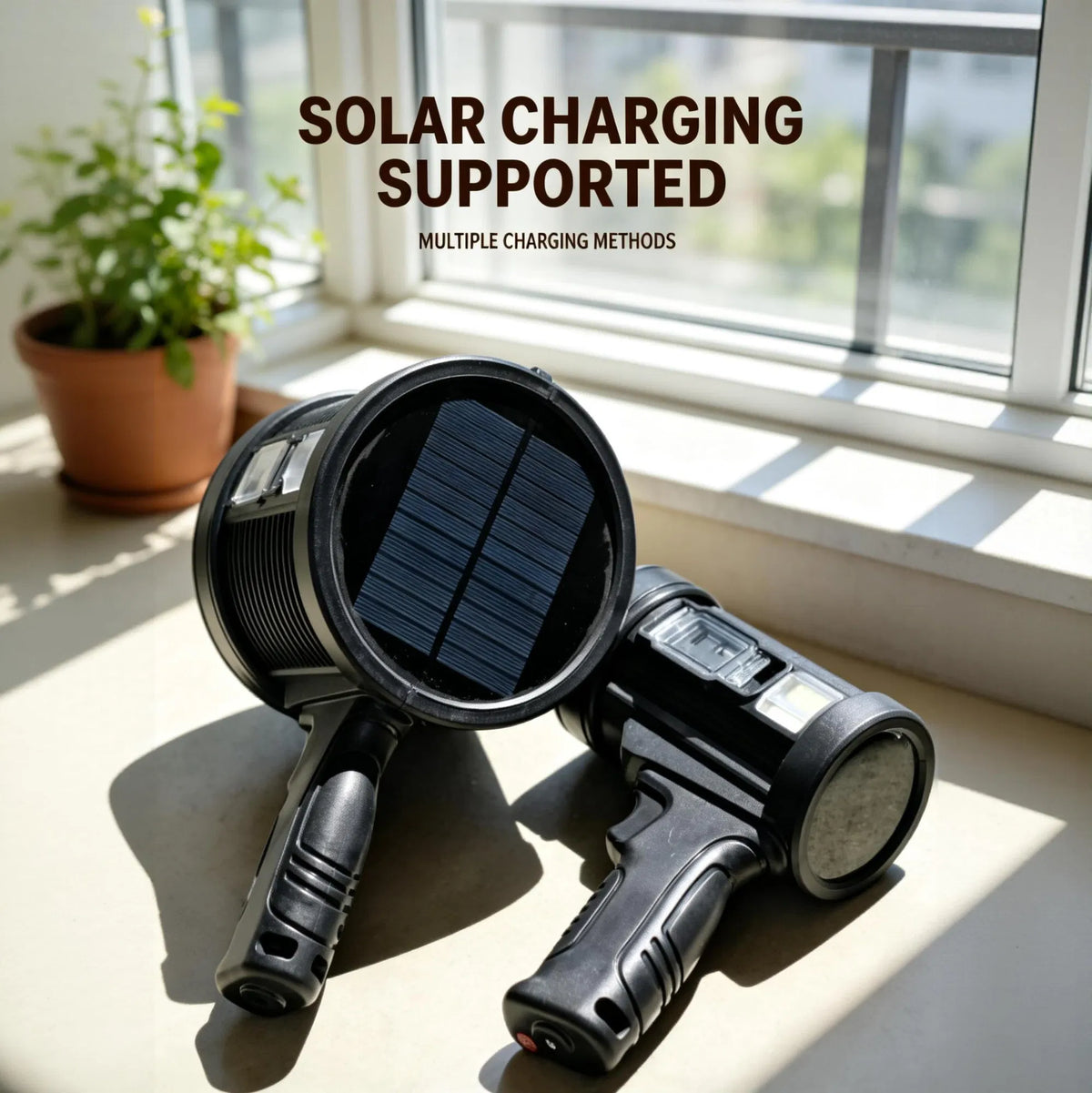 Rechargeable Spotlight, Super Bright Spotlight Flashlight, Long Running Spot Light Searchlight, Outdoor Handheld LED Flashlight High Lumens with Solar Panels for Hunting Camping Boat — product image 7