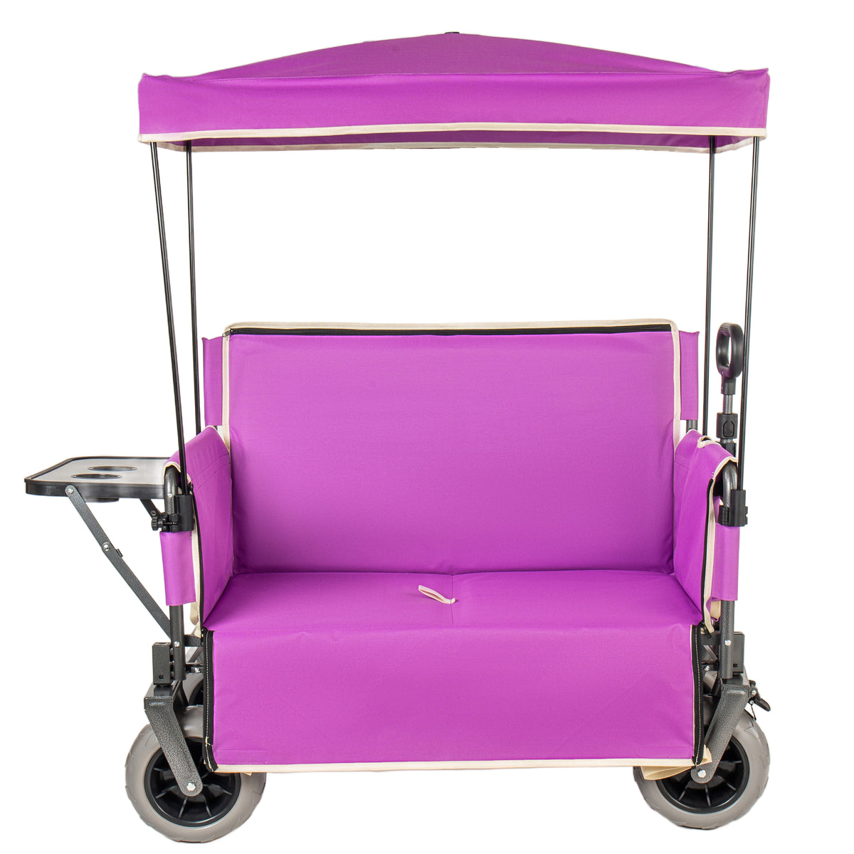 3- In- 1 Collapsible Wagon Converts To Bench Convertible Folding Wagon Cart With Canopy &Rear- Mounted Folding Tabletop 500lbs Heavy- Duty 180L Capacity For Camping Beach Garden Fishing- Purple — product image 9